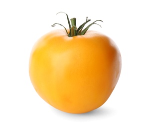 Photo of Delicious ripe yellow tomato isolated on white
