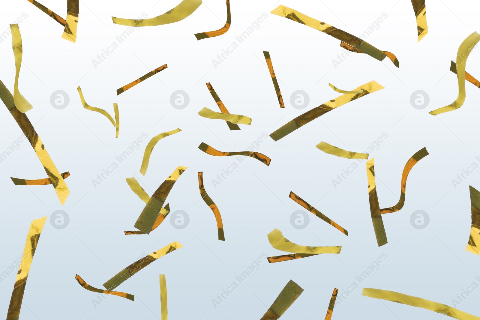 Image of Shiny golden confetti falling on gradient background