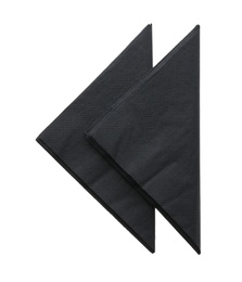 Photo of Folded black clean paper tissues on white background, top view