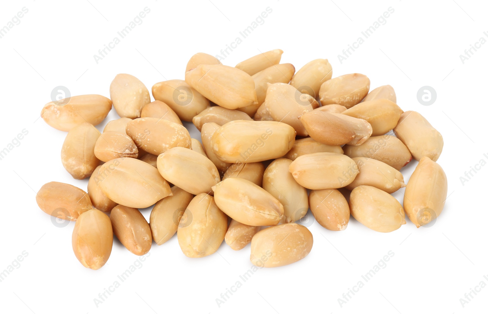 Photo of Pile of fresh peeled peanuts isolated on white