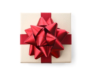 Photo of Beautiful gift box with bow on white background