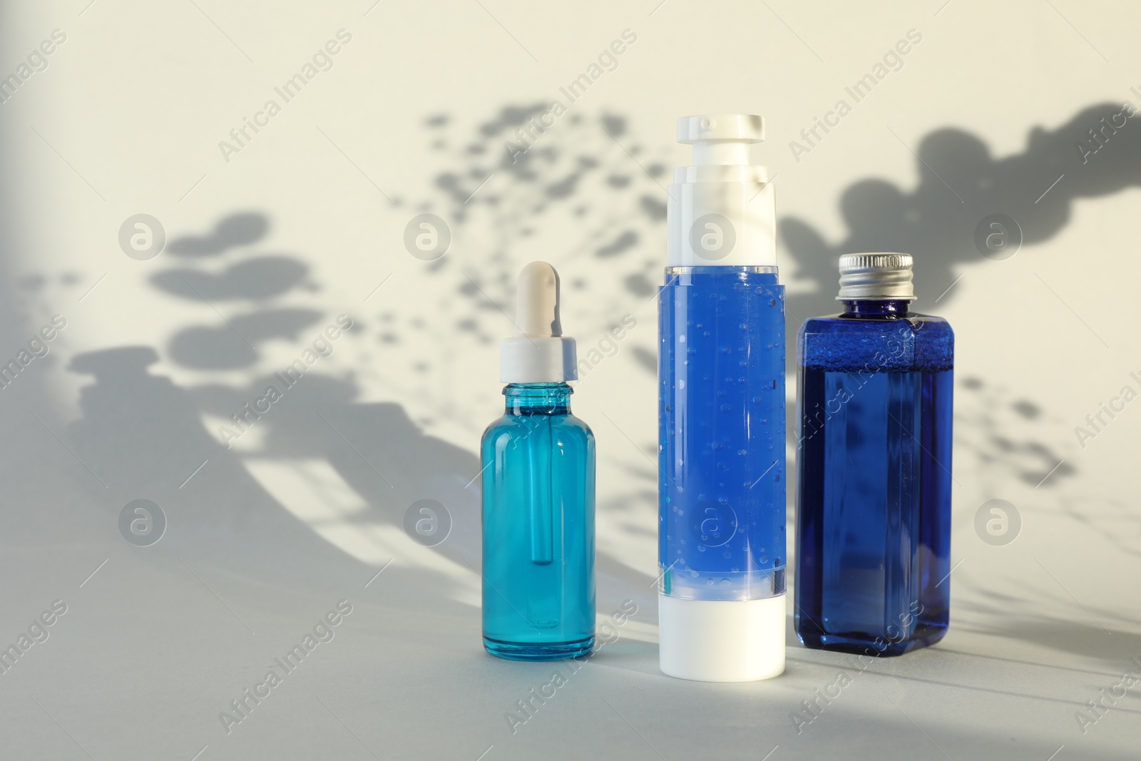 Photo of Set of luxury cosmetic products on white background. Space for text