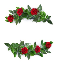 Image of Wreaths made of beautiful rose flowers on white background