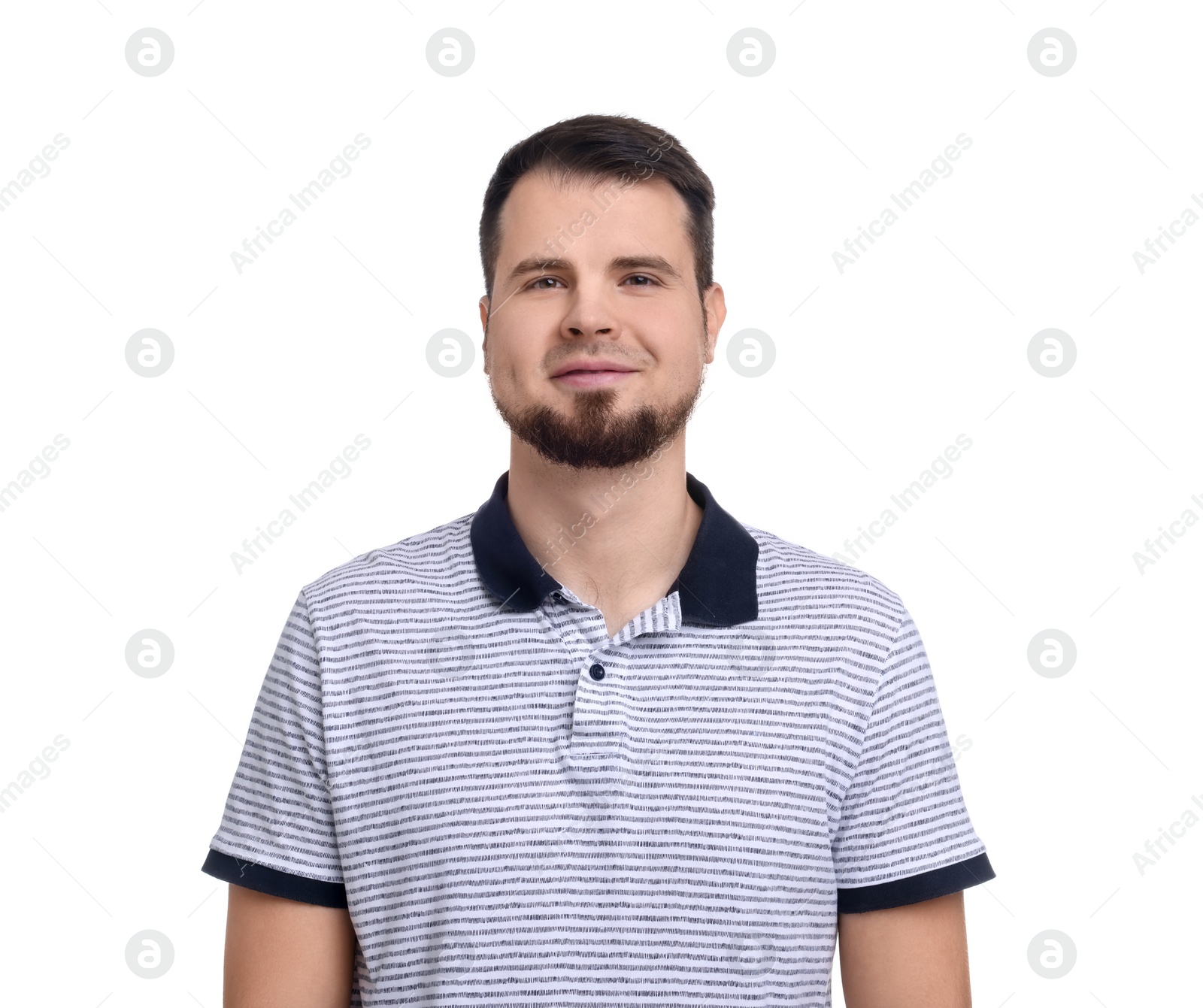 Photo of Portrait of smiling young man on white background