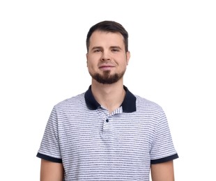 Photo of Portrait of smiling young man on white background