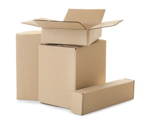 Photo of Cardboard boxes on white background