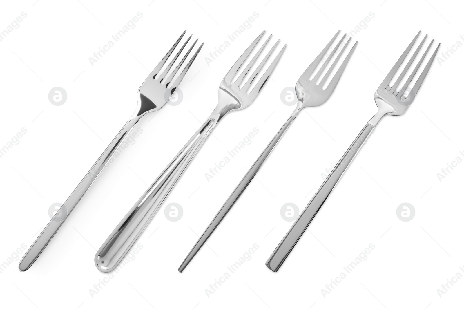 Image of Shiny silver forks isolated on white, set