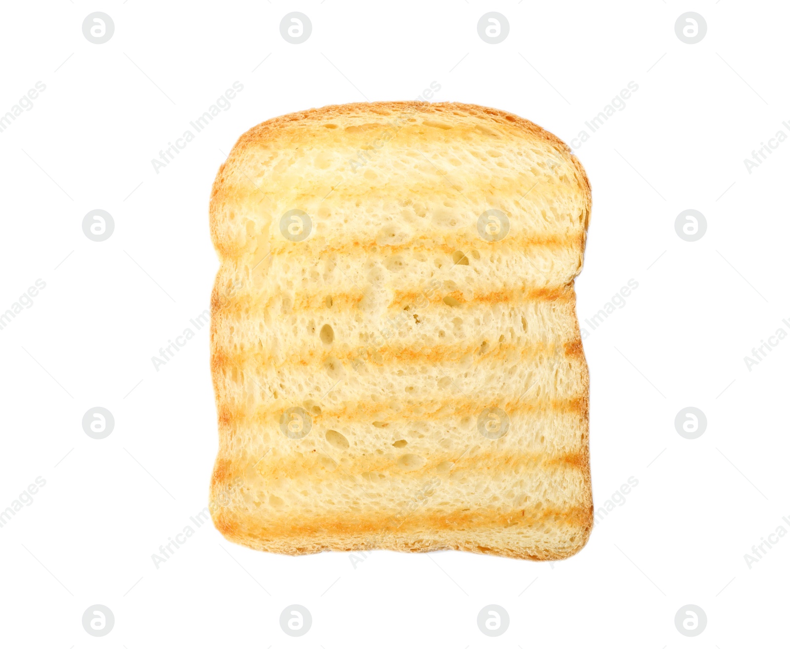 Photo of Slice of grilled wheat bread isolated on white, top view