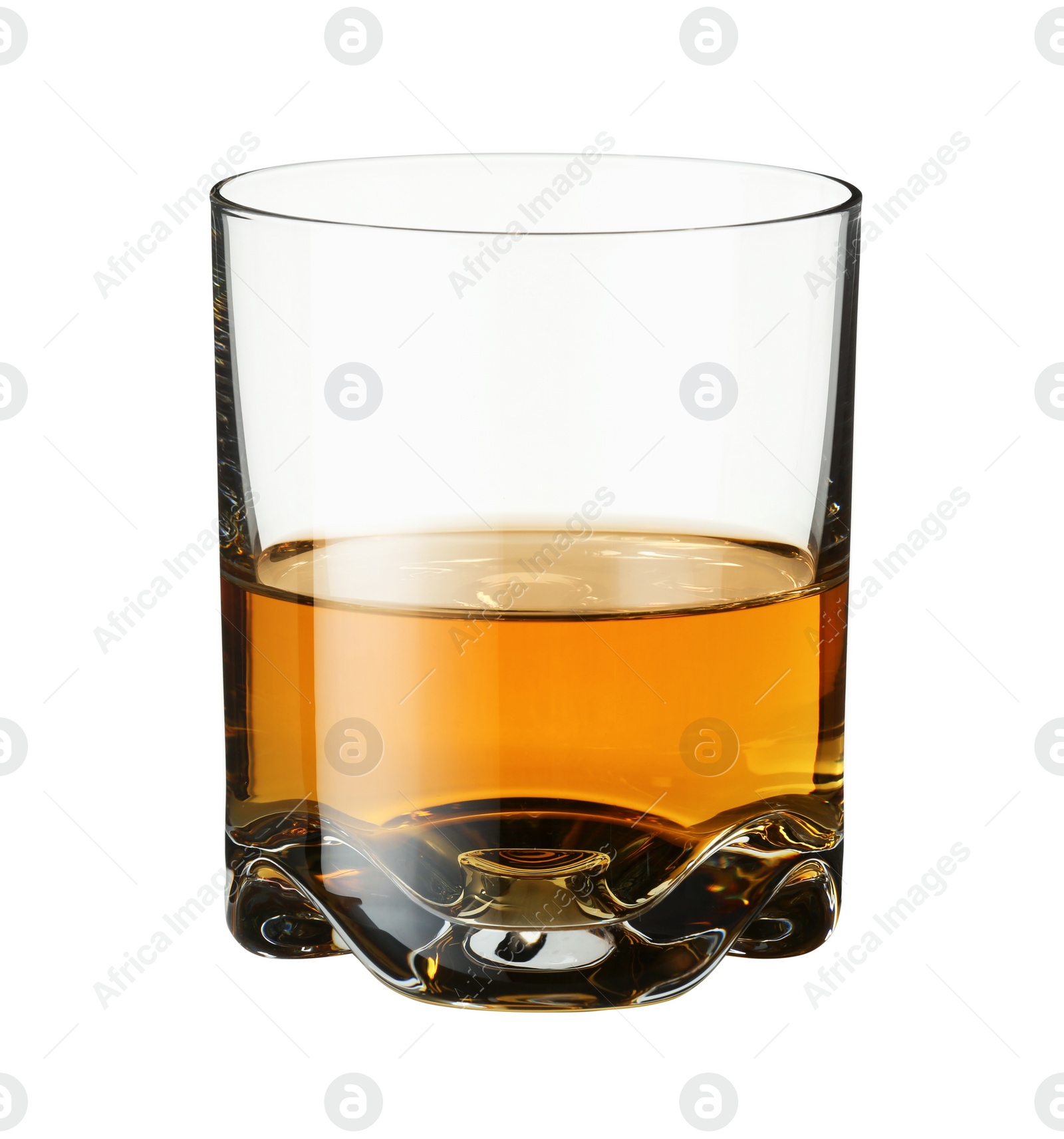 Photo of Whiskey in glass isolated on white. Alcoholic drink