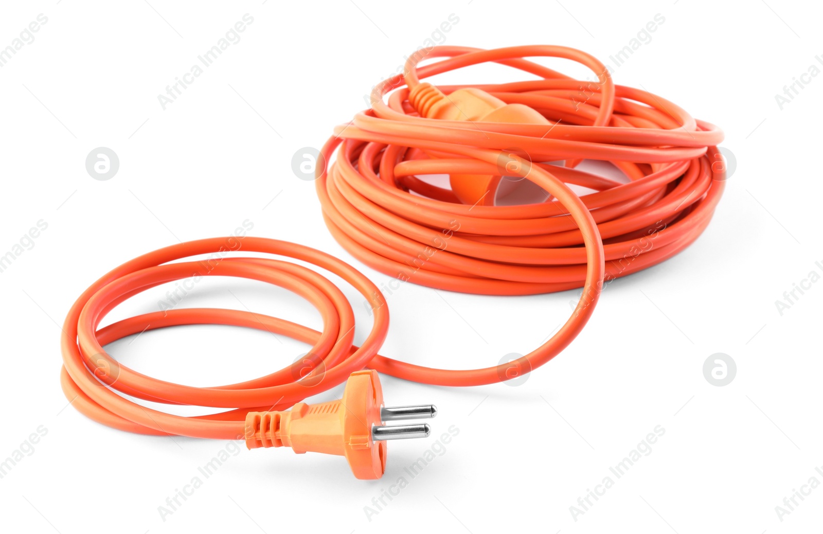 Photo of Extension cord on white background. Electrician's equipment