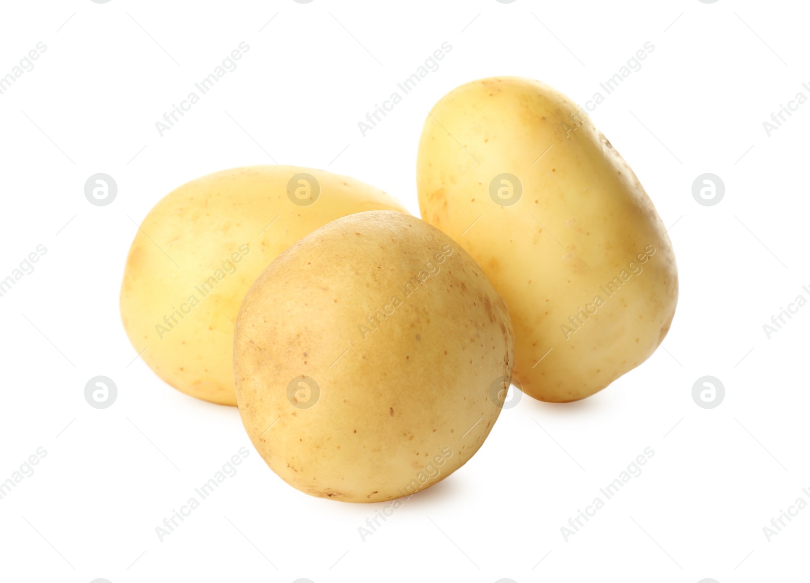 Photo of Fresh raw organic potatoes on white background