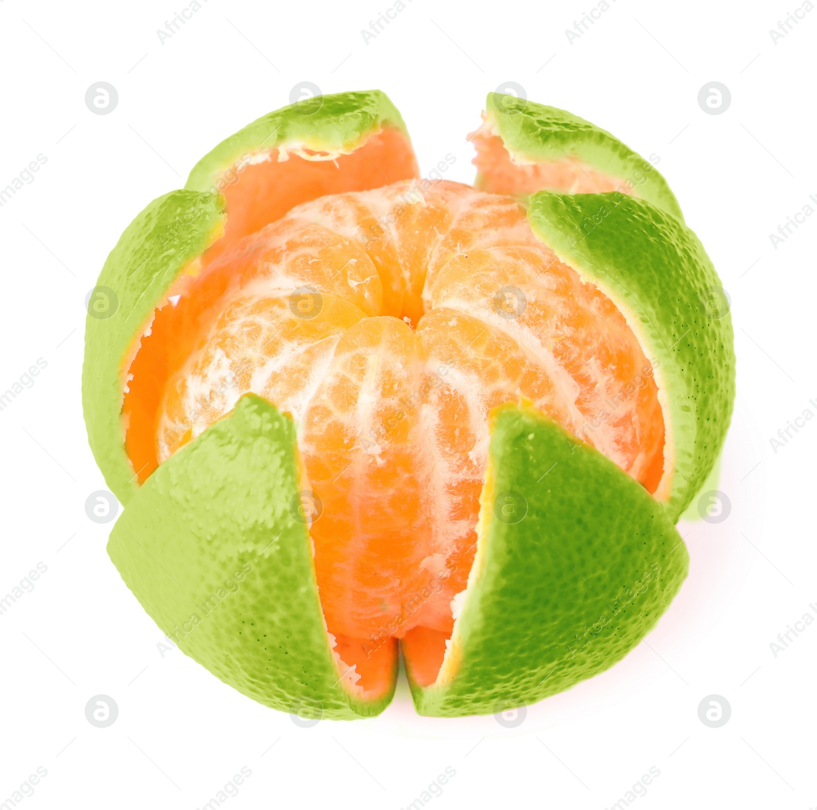 Image of Green tangerine isolated on white. Citrus fruit