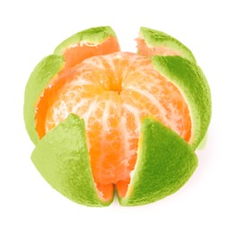 Green tangerine isolated on white. Citrus fruit