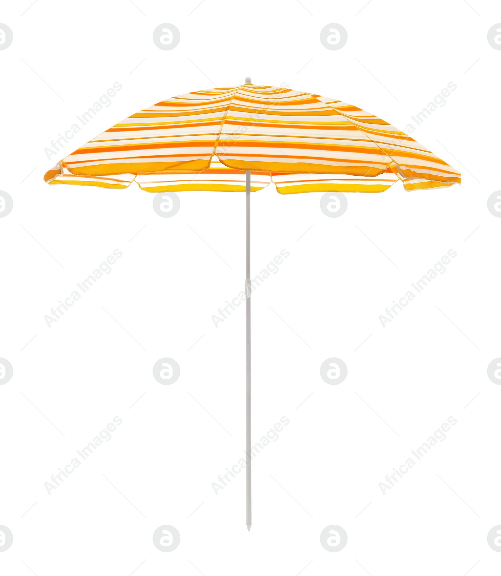 Image of Open striped beach umbrella isolated on white