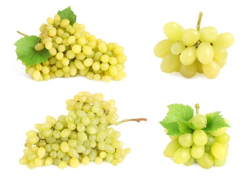 Image of Set of fresh grapes on white background