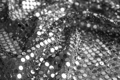 Image of Texture of beautiful silver fabric with paillettes as background, closeup