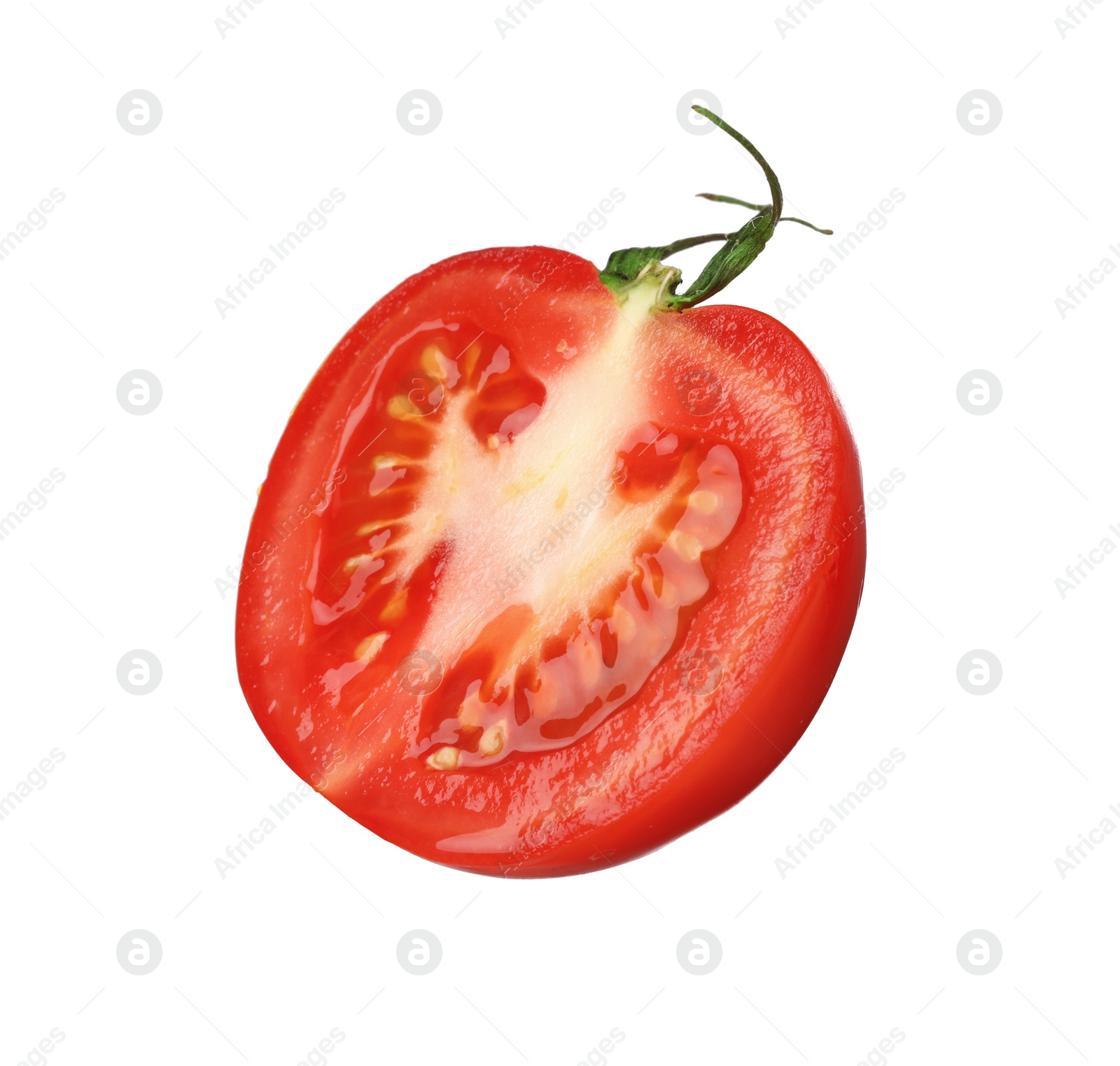 Photo of Slice of fresh ripe tomato isolated on white