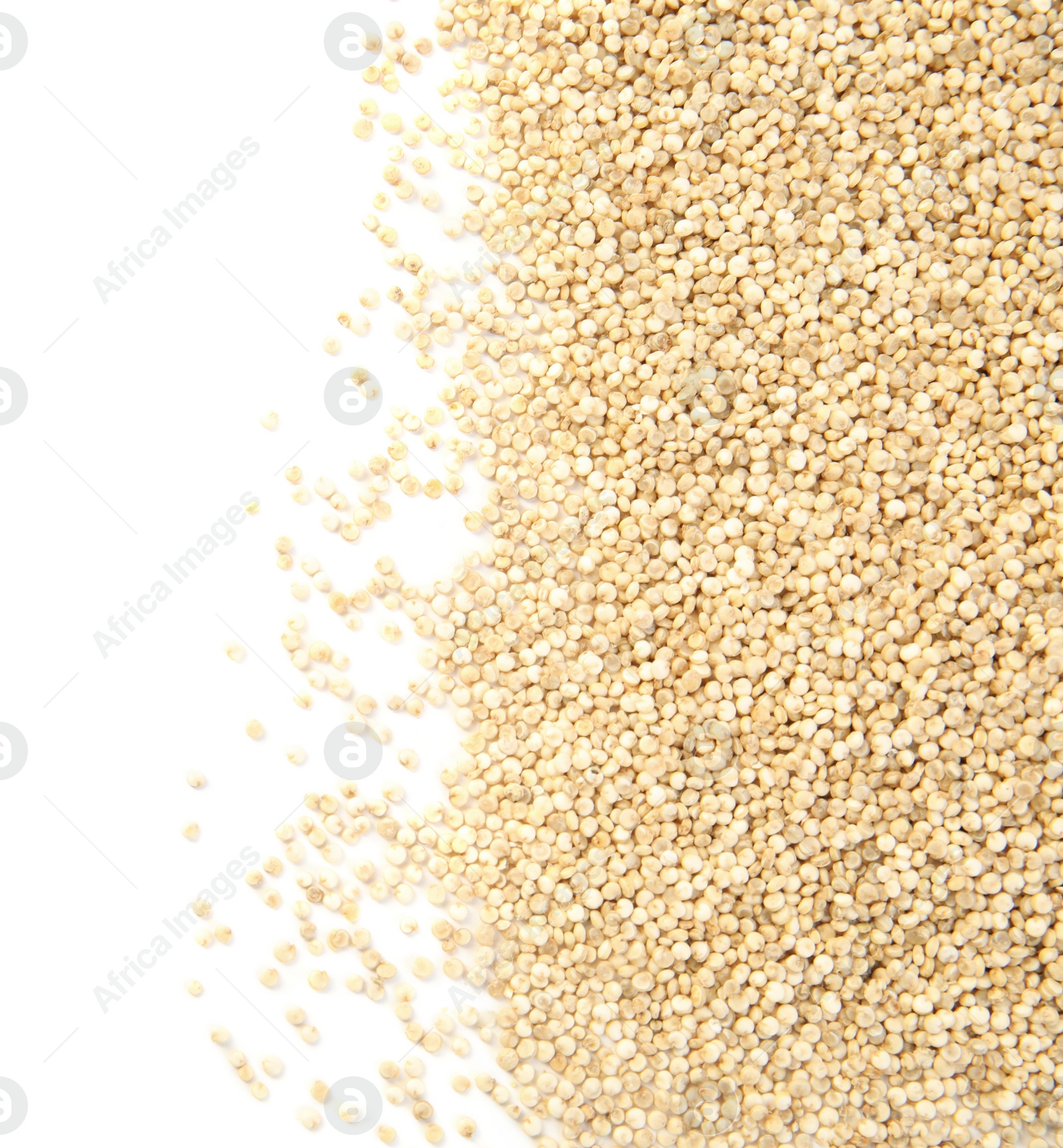 Photo of Raw quinoa on white background, top view