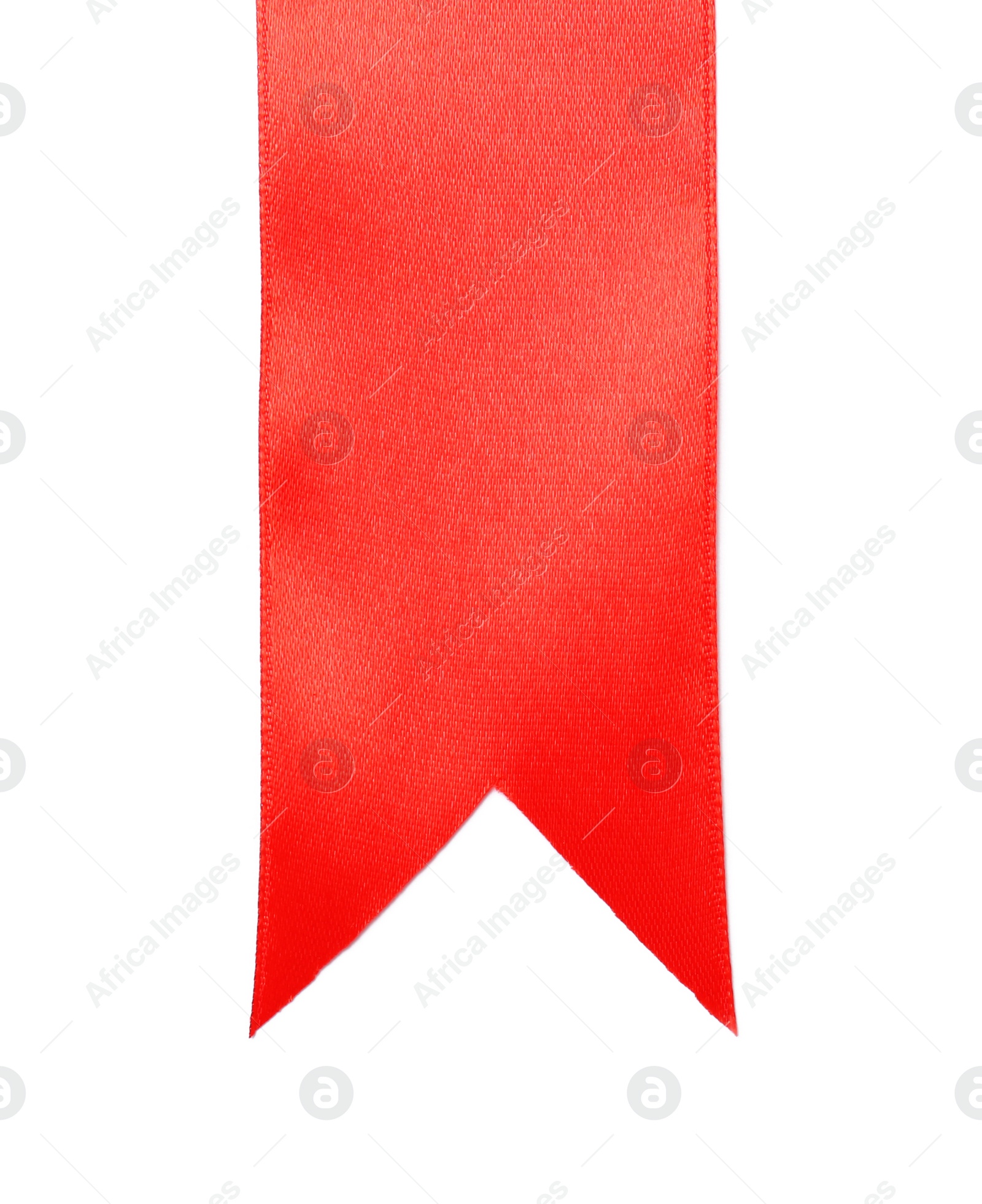 Photo of Simple red ribbon on white background, top view