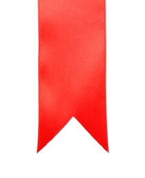 Photo of Simple red ribbon on white background, top view