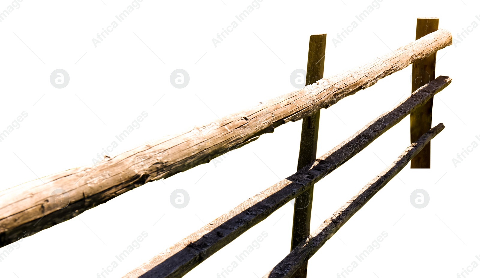 Image of Wooden fence made of old timber isolated on white, closeup