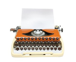 Vintage typewriter with sheet of paper isolated on white