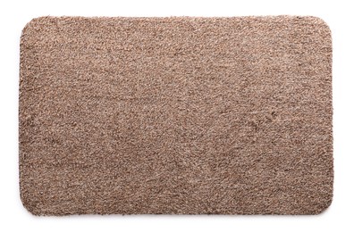 New clean door mat on white background, top view