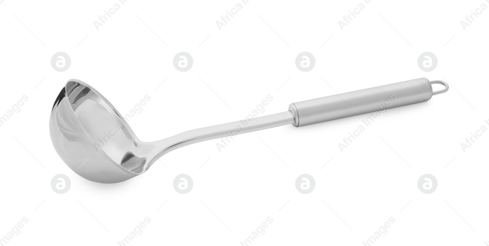 Photo of New soup ladle isolated on white. Kitchen utensils