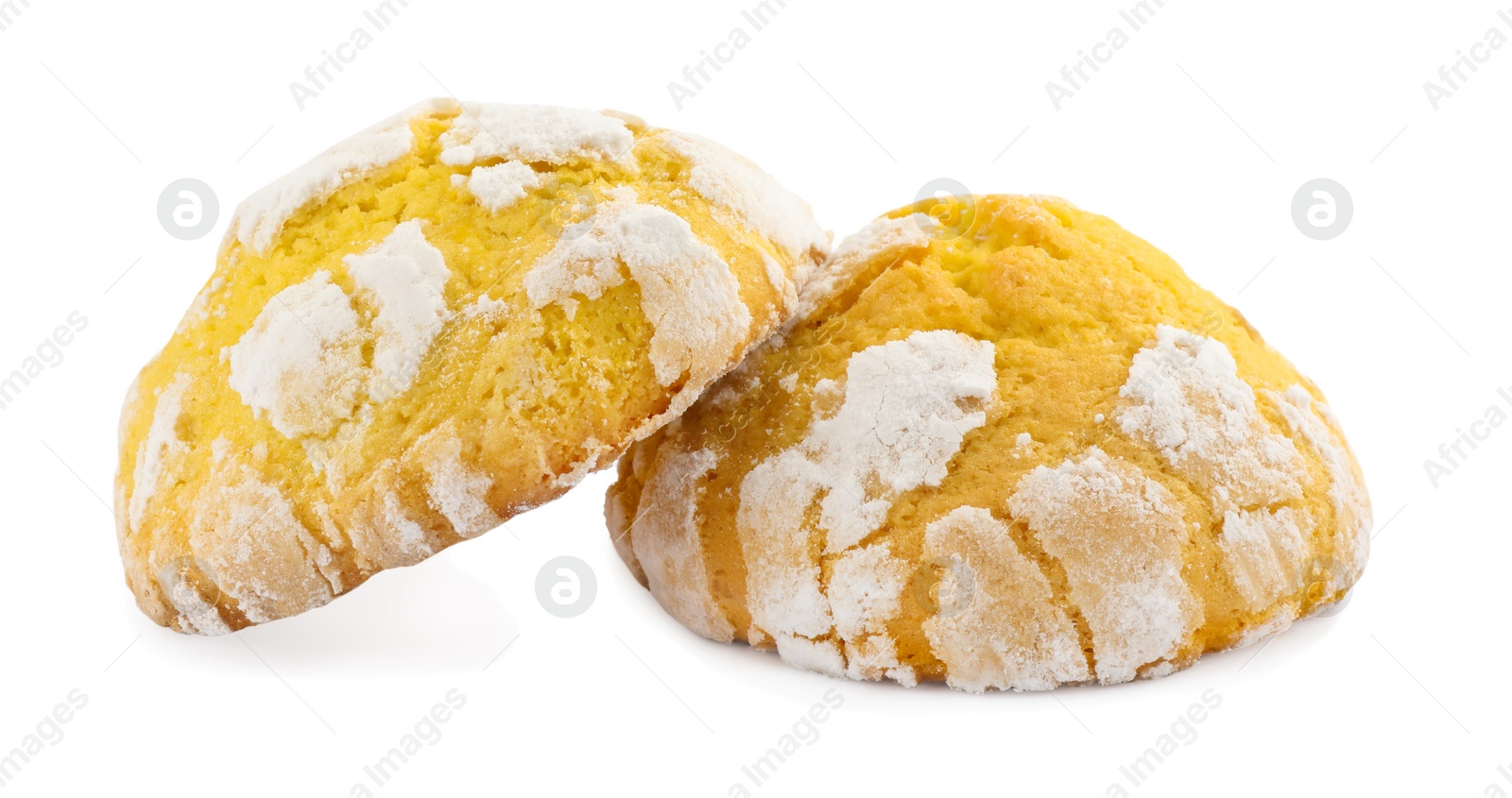 Photo of Delicious homemade lemon cookies on white background