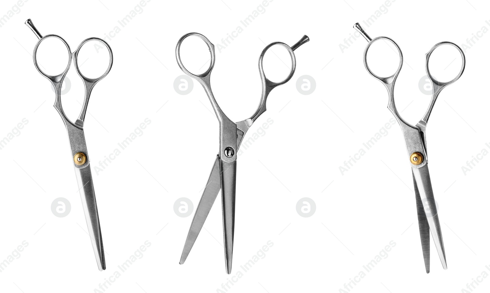 Image of Set of scissors on white background. Professional hairdresser tool