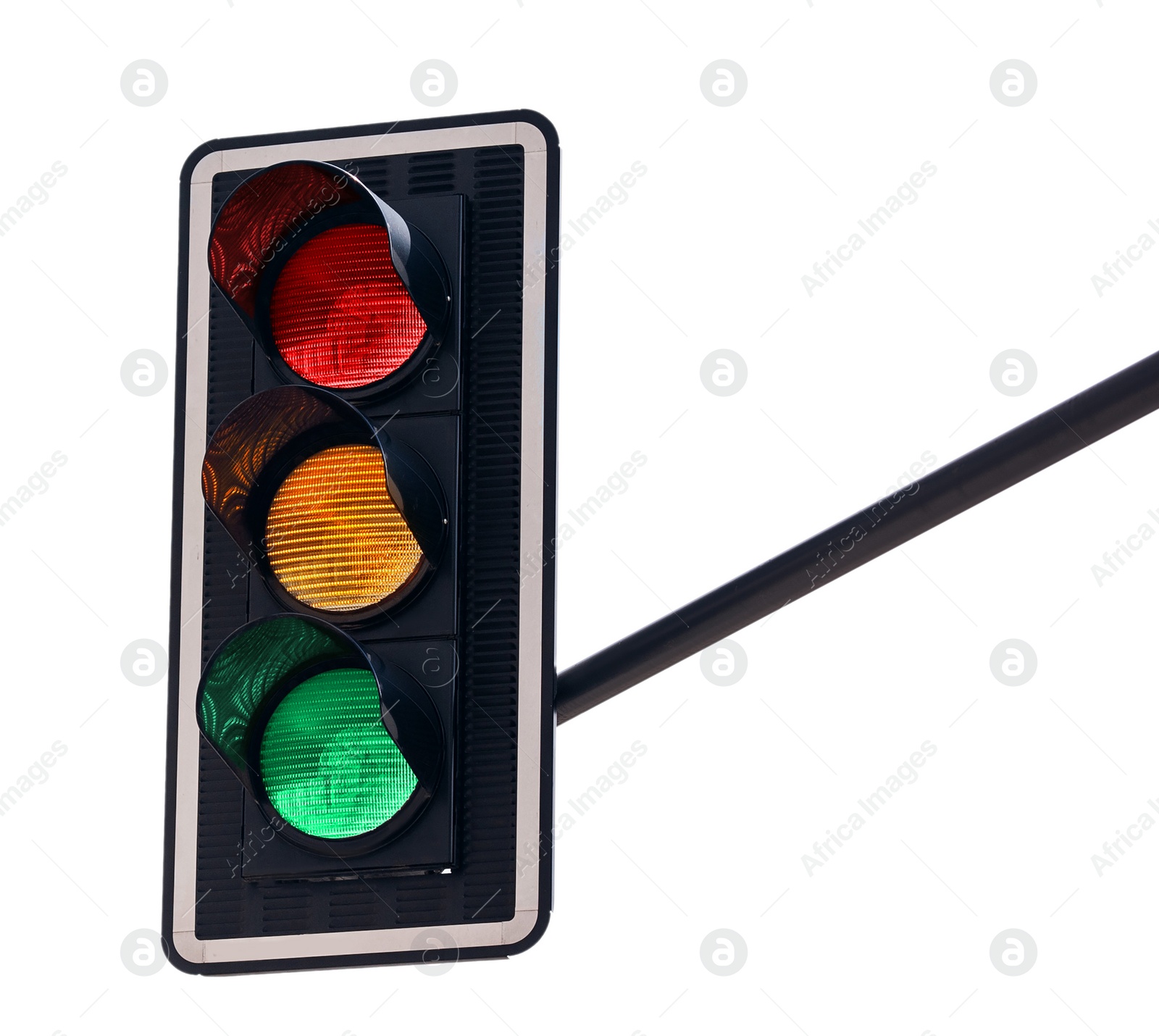 Image of Traffic lights with three signals on white background