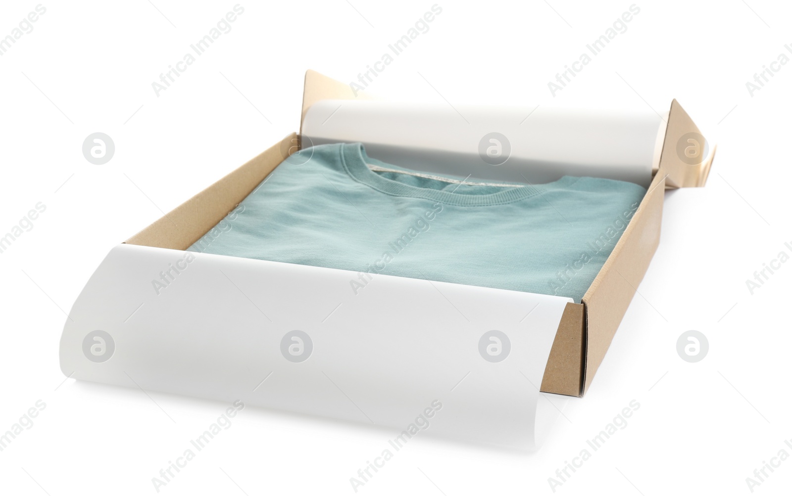 Photo of One open cardboard box isolated on white