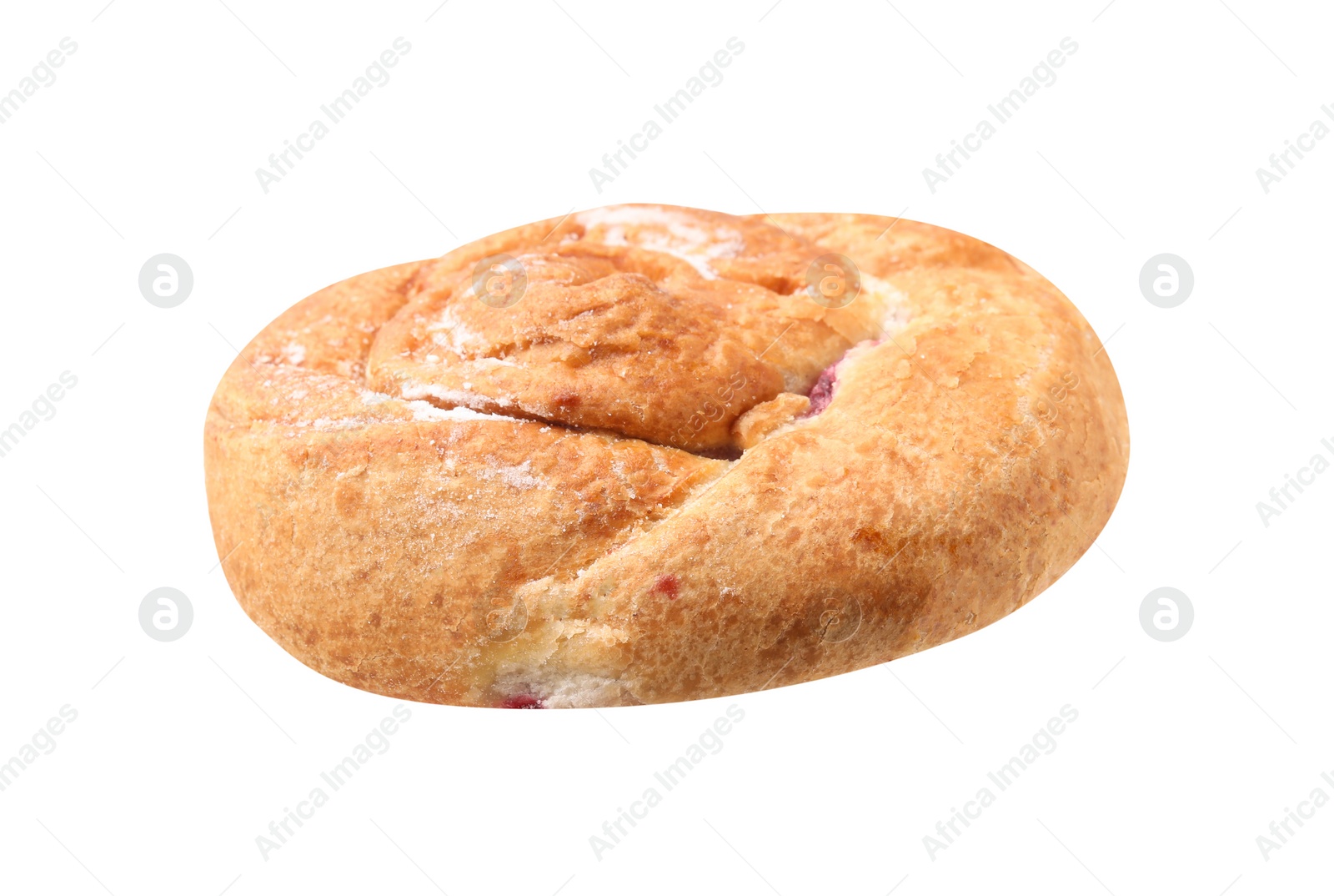 Photo of One delicious roll isolated on white. Sweet bun