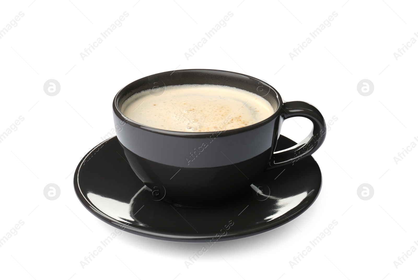 Photo of Cup of aromatic hot coffee on white background