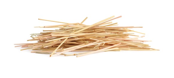 Photo of Heap of dried hay on white background