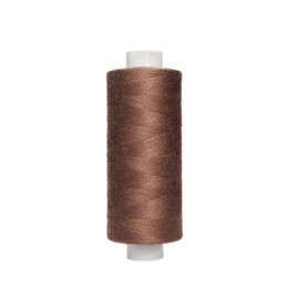 Photo of Spool of brown sewing thread isolated on white