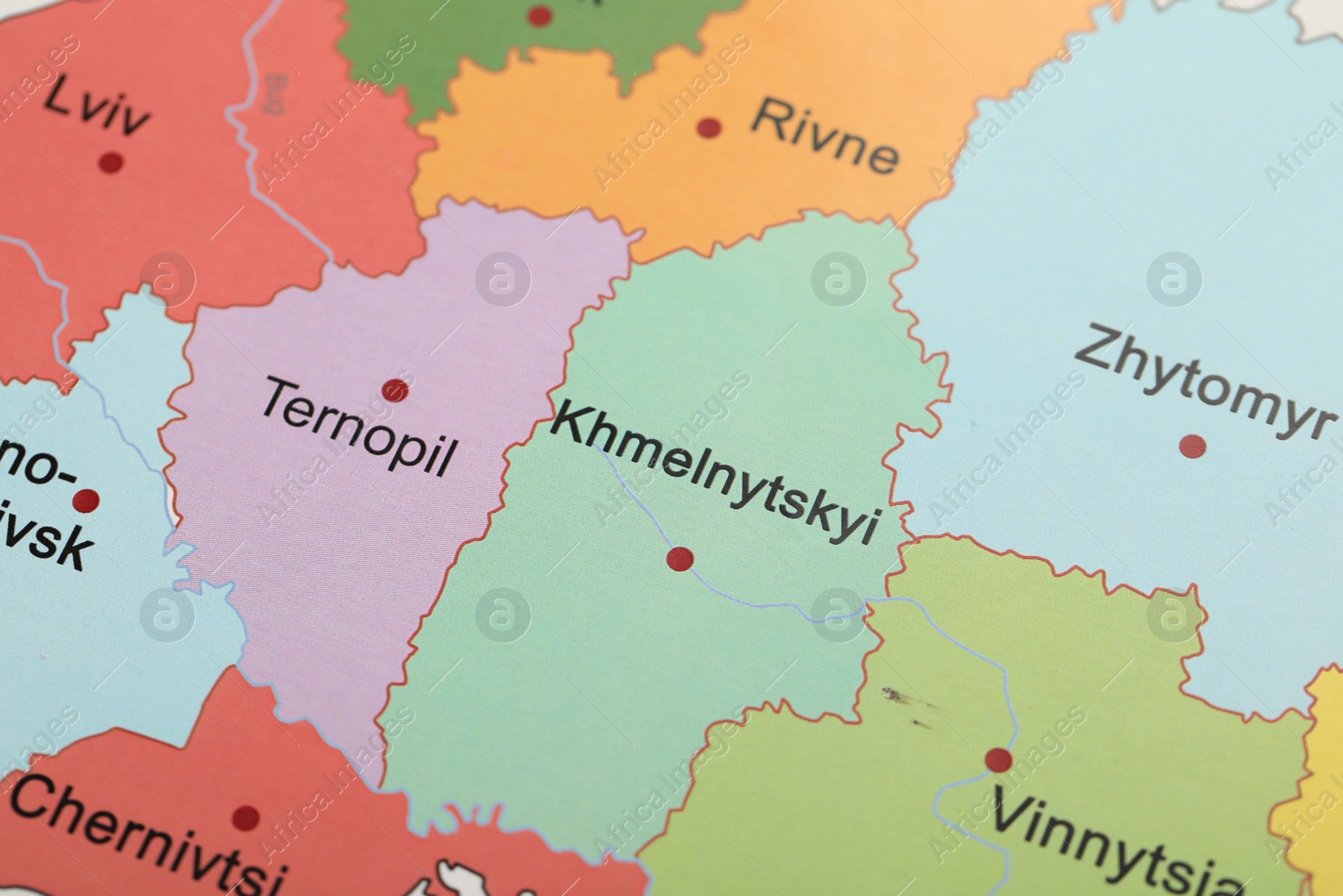 Photo of Western region on map of Ukraine, closeup