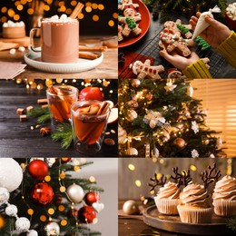Image of Christmas themed collage. Collection of festive photos
