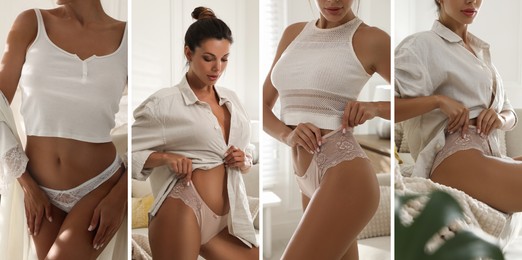 Image of Collage with photos of beautiful young woman wearing sexy panties. Banner design