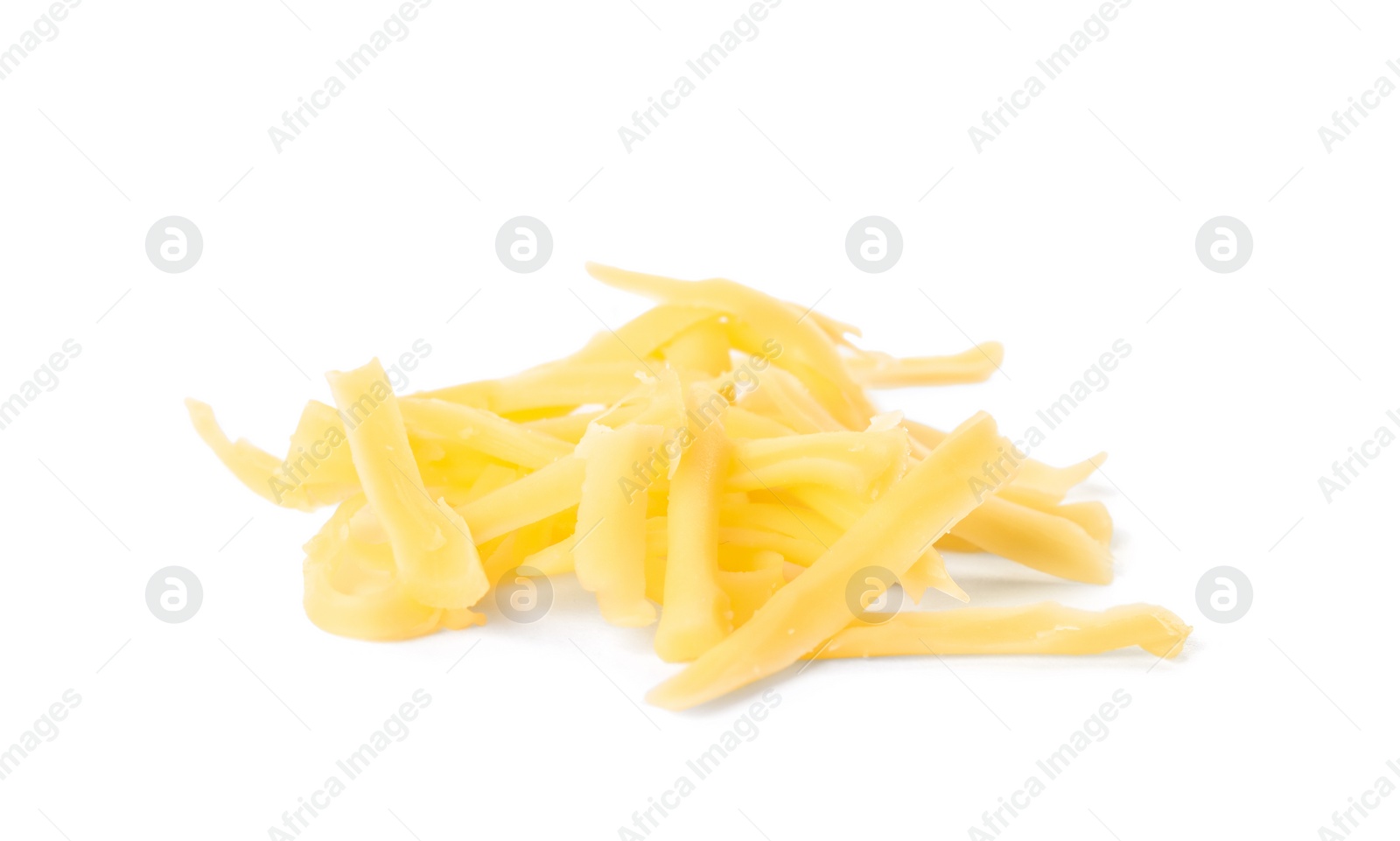 Photo of Pile of grated cheese isolated on white