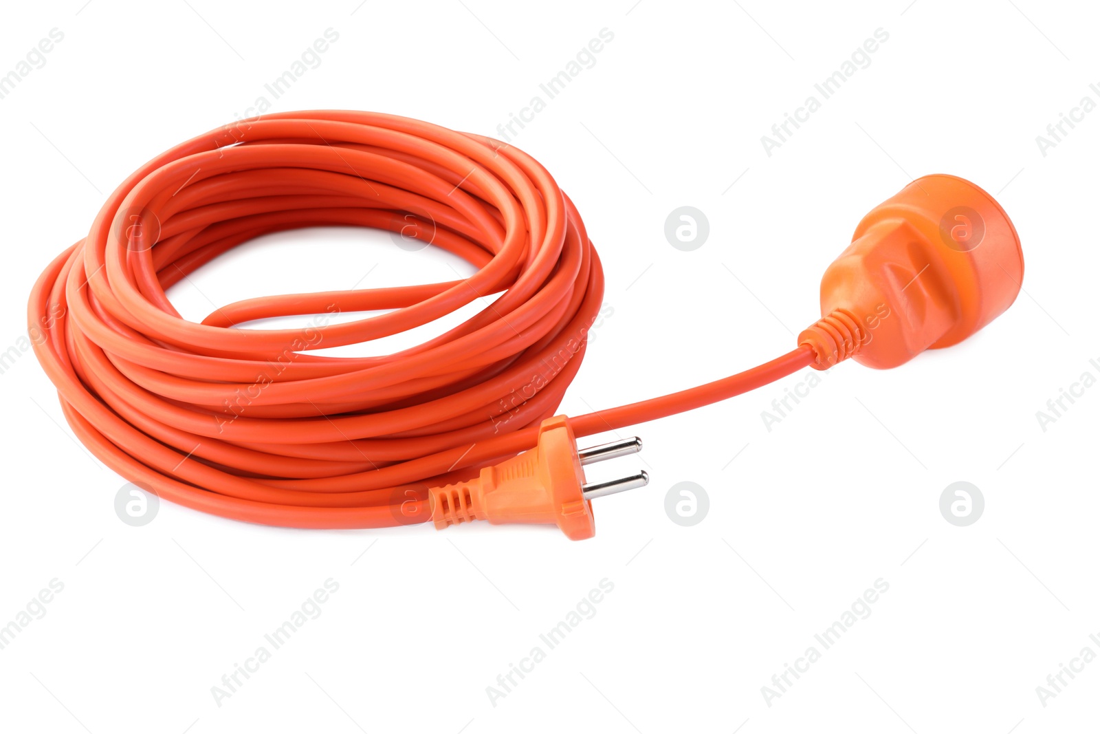 Photo of Extension cord on white background. Electrician's equipment