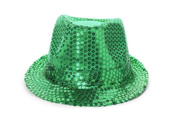 Green sequin hat isolated on white. Saint Patrick's Day accessory