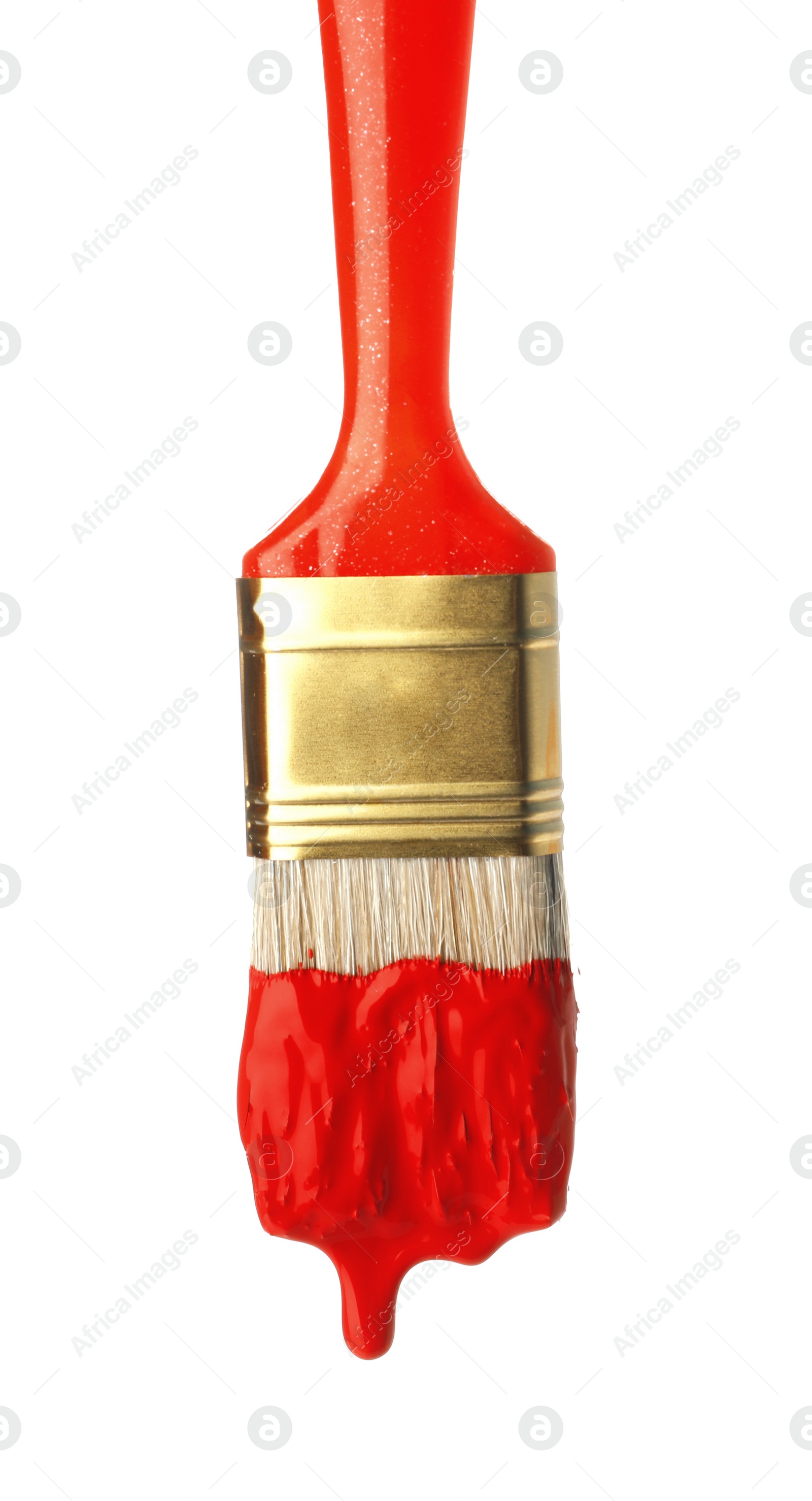 Photo of Brush with red paint on white background