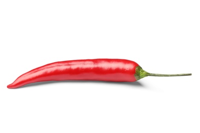 Ripe red hot chili pepper on white background