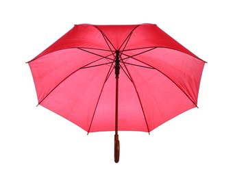 Photo of One open red umbrella isolated on white