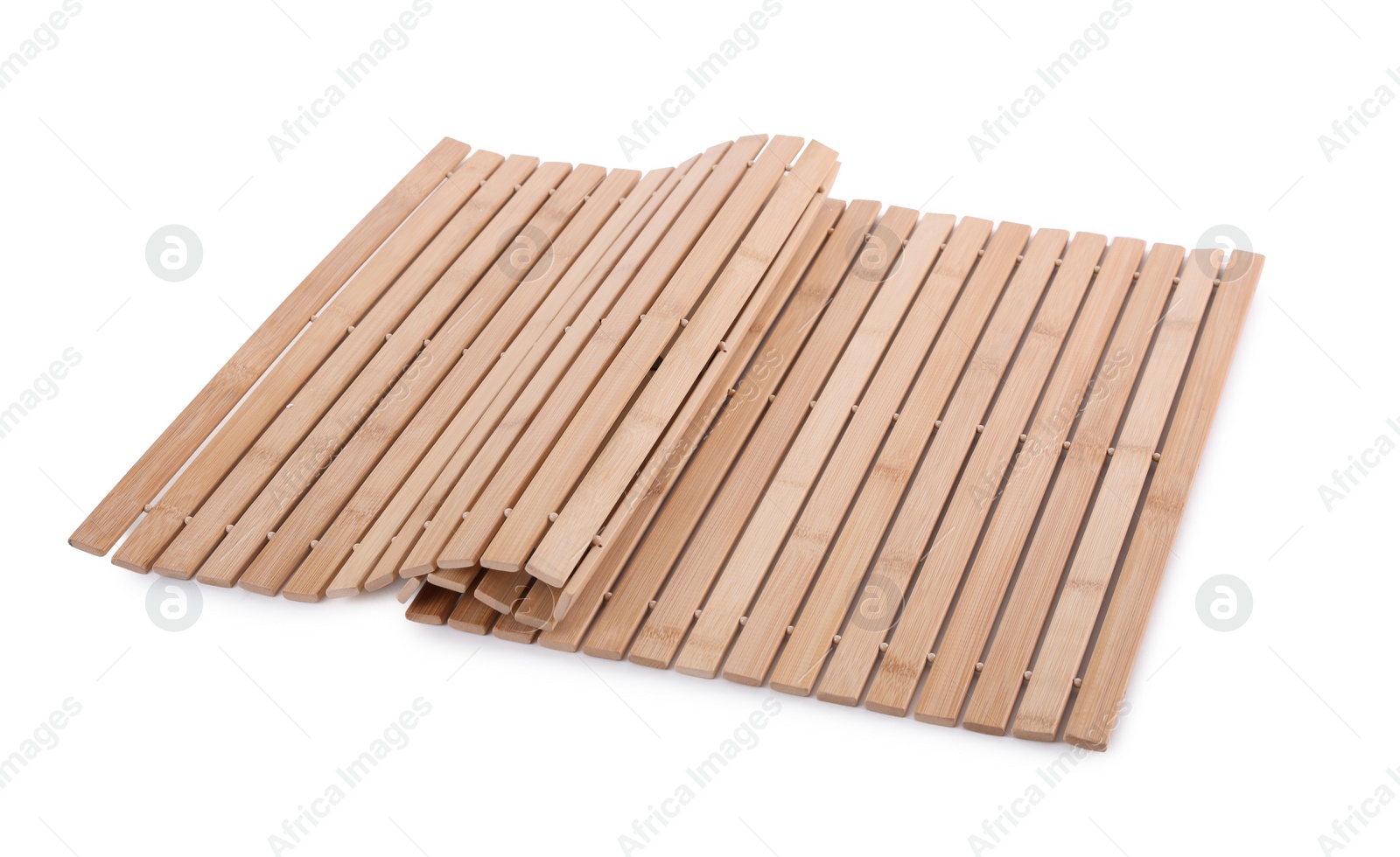 Photo of Bamboo rug isolated on white. Bath accessory