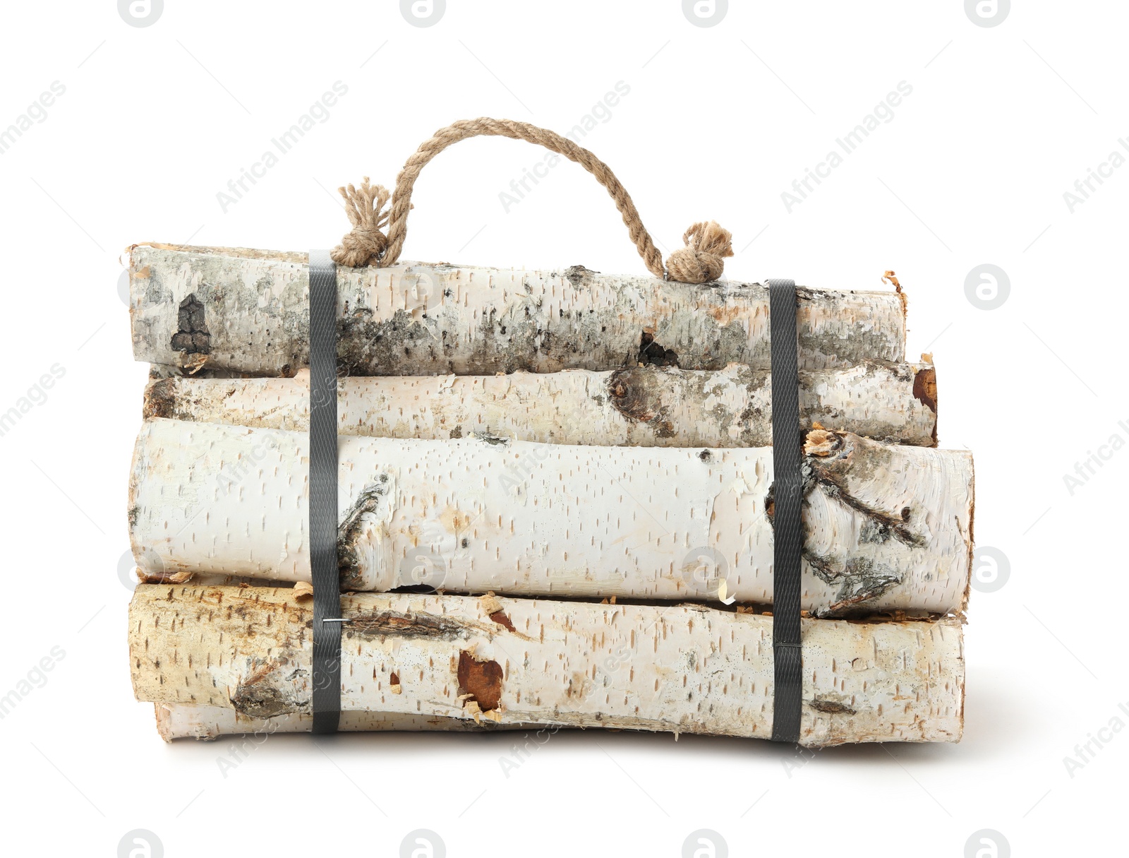 Photo of Bunch of cut firewood isolated on white