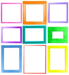 Image of Collage with bright rectangular frames on white background