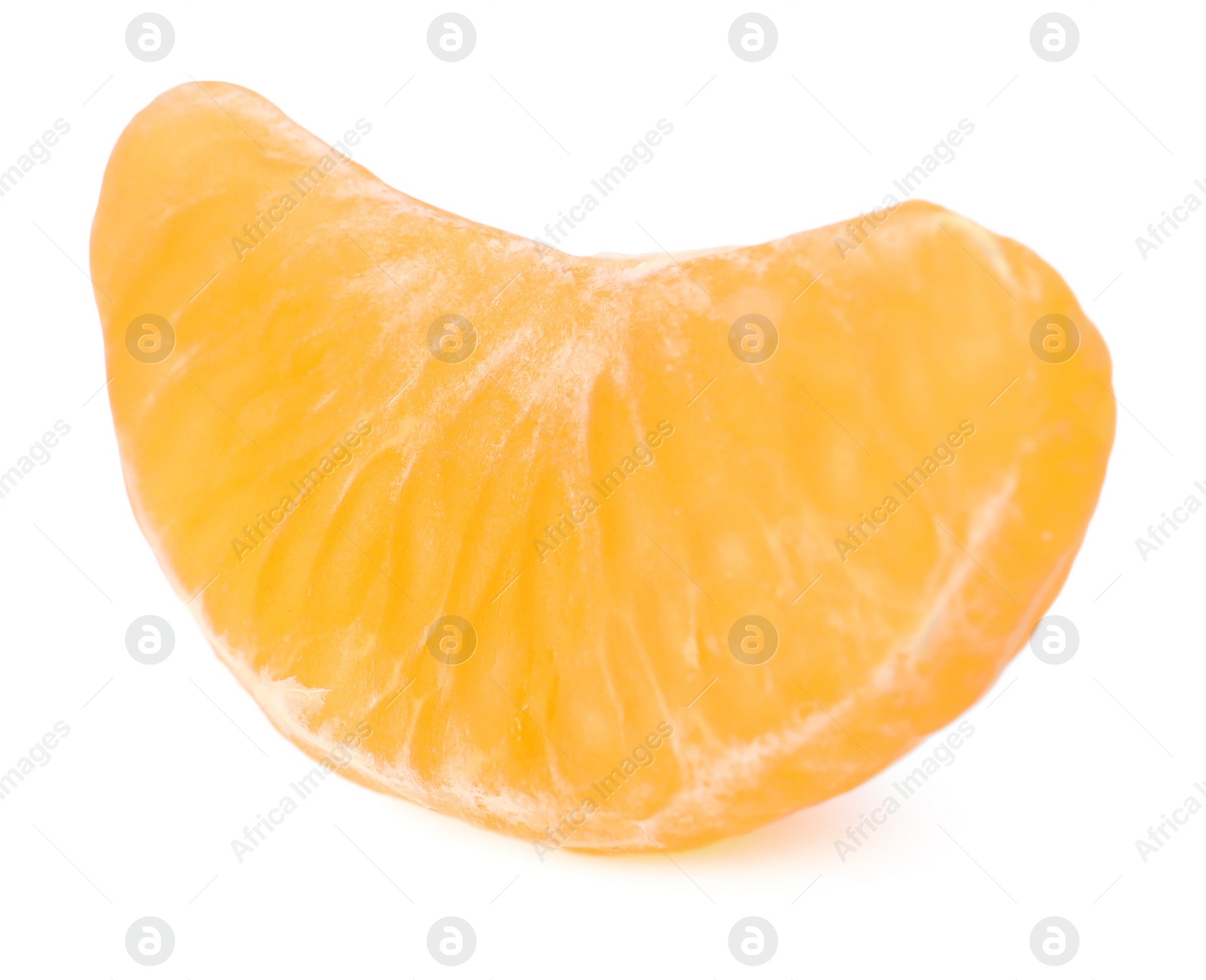 Photo of Piece of peeled fresh ripe tangerine isolated on white