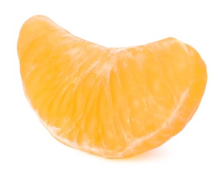 Photo of Piece of peeled fresh ripe tangerine isolated on white